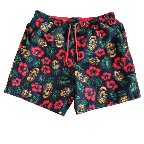Broken Threads Other - Broken Threads Medium 6in Navy Blue Pineapple Skull Tropical Mens Swim Trunks